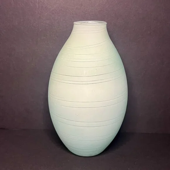 Hand Blown Blue Green Frosted Swirl Etched Art Glass Vessel Bud Vase 6 x 3.5" - Picture 3 of 6